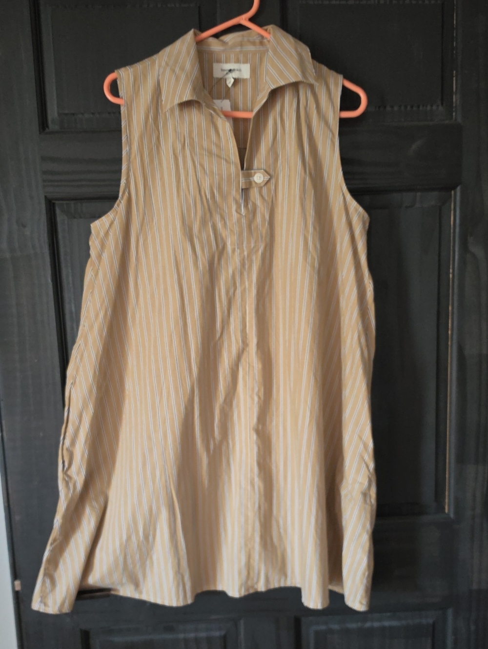 Banana Republic Sleeveless Tan & White Striped Collared Tunic